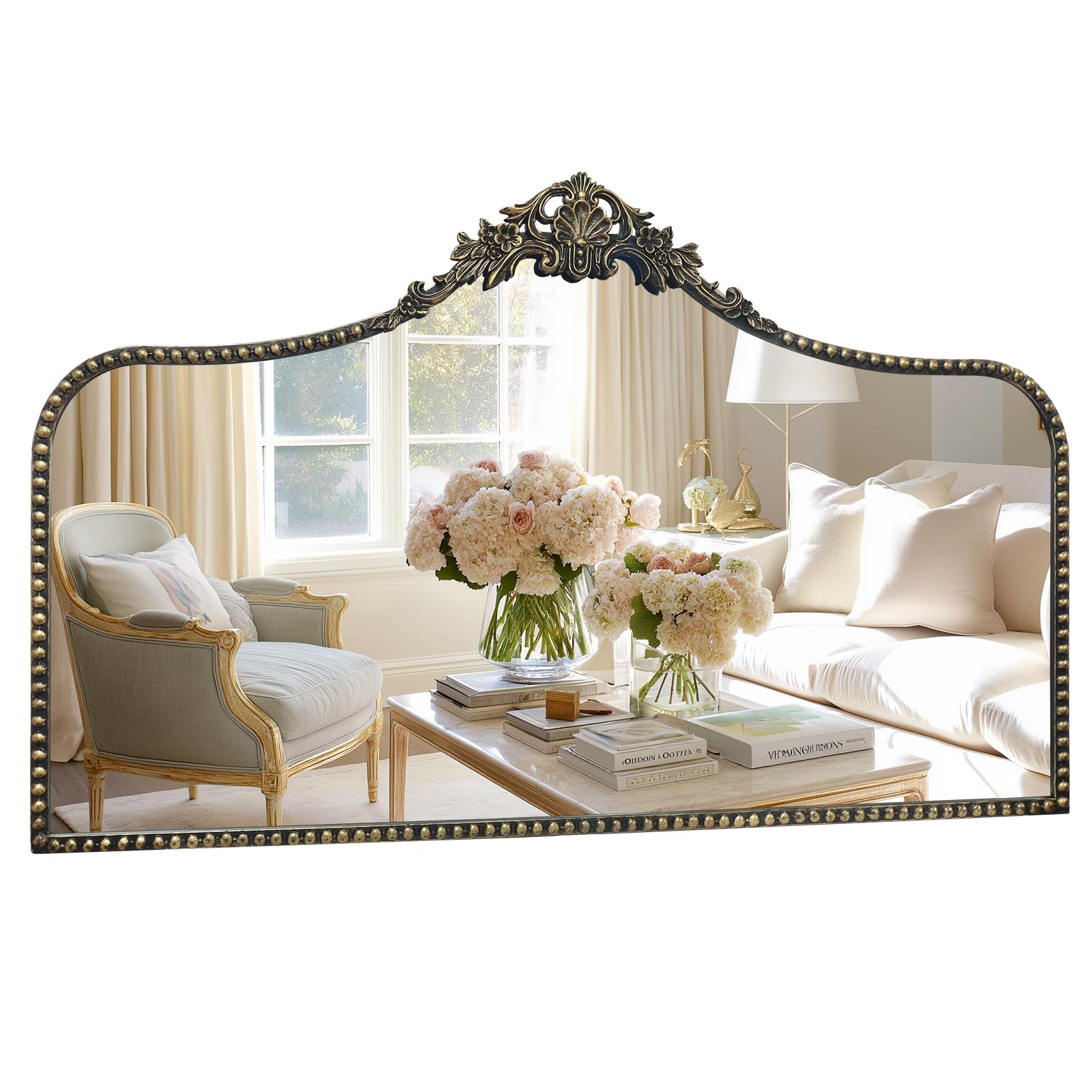 Photo 1 of ***Fragile And Very Heavy*** G-LEAF Vintage Baroque Mirror 48"X30", Victorian Antique Mirror with Black Brush Gold Ornate Metal Frame for Fireplace Entryway Living Room Hallway Bathroom
