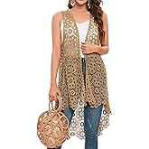 Women's Casual Long Crochet Vest Loose Fit Boho Lace Cover up High Low Sleeveless Cardigan