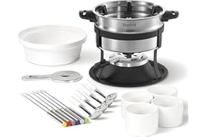 Starfrit Fondue Set - 3-in-1 Meat, Cheese, Chocolate - 19-Piece - Magnetic Ring - Adjustable Safety Burner - Ramekins and Spo