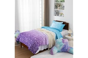 Holawakaka Kids Space Star Glitter Comforter Set Ombre Blue & Purple Print Bedding Set Twin/Twin XL Size Girls Boys Dorm Gradient Galaxy Bed Sets (Blue Purple, Twin)