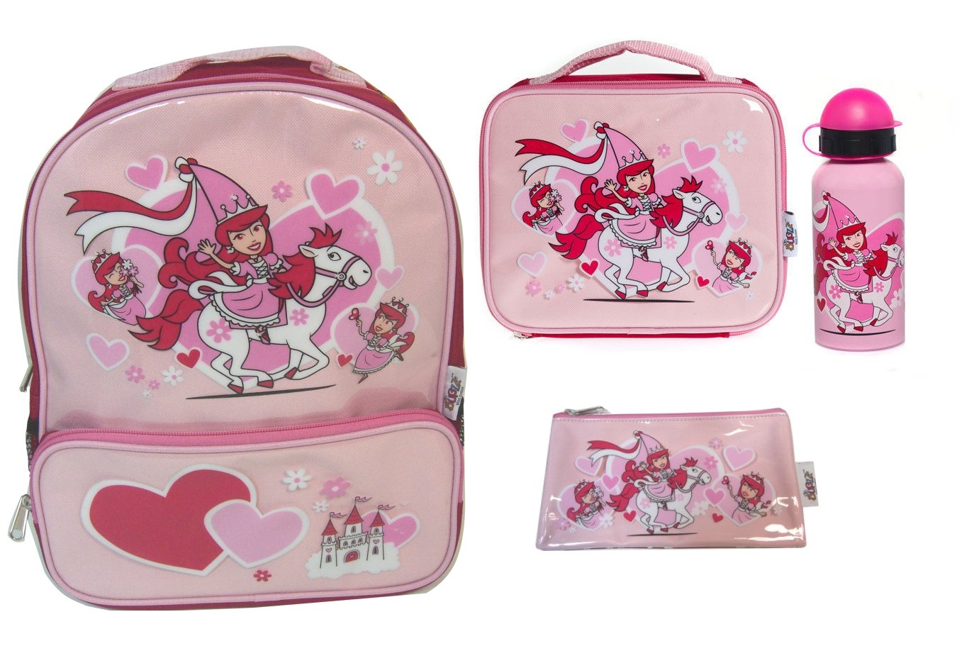 Bugzz Kids Stuff Children's School Bag Set Backpack, Pencil Case, Lunch Bag and Drinks Bottle (Princess)