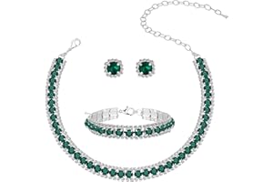 PAXUAN Women Rhinestone Crystal Jewelry Set Crystal Tennis Design Rhinestone Choker Necklace Link Bracelet Teardrop Earrings Set Wedding Bridal Bridesmaids Party