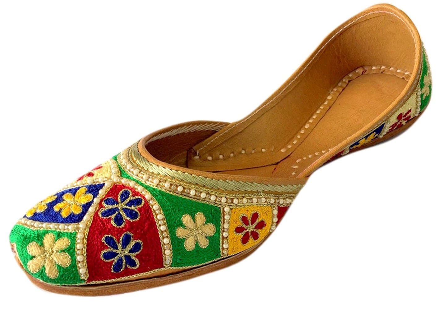 step n style women flat multi thread & moti work khussa shoes punjabi jutti ballerina