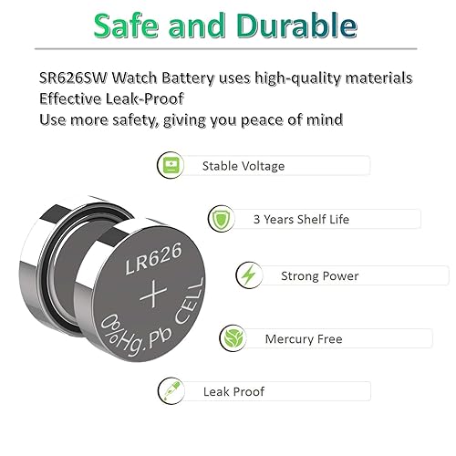 KaPonsec 10 Pack SR626SW AG4 Equivalent 377S 377 LR626 Button Cell  Watch Battery Replacement
