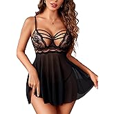 Avidlove Women Lingerie Lace Babydoll Sexy Chemise Nightwear Teddy V Neck Sleepwear Boudoir Outfits