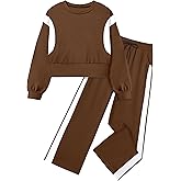 Shallmu Girls Clothes Long Sleeve Stripe Pullover Sweatshirts Top Wide Leg Sweatpants Fall Winter 2 Piece Outfits Sets