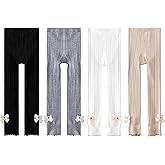 Looching 4 Pack Toddler Baby Cable Knit Ankle Leggings with Bows Soft Cotton Pants Winter Footless Tights Stocking for Girls