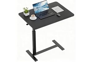 SIMPLE DELUXE Overbed Bedside Table with Hidden Casters, Adjustable Pneumatic Mobile Laptop Computer Standing Desk, Rolling Laptop Table, Movable Overbed Table Hospital Home Use, Black