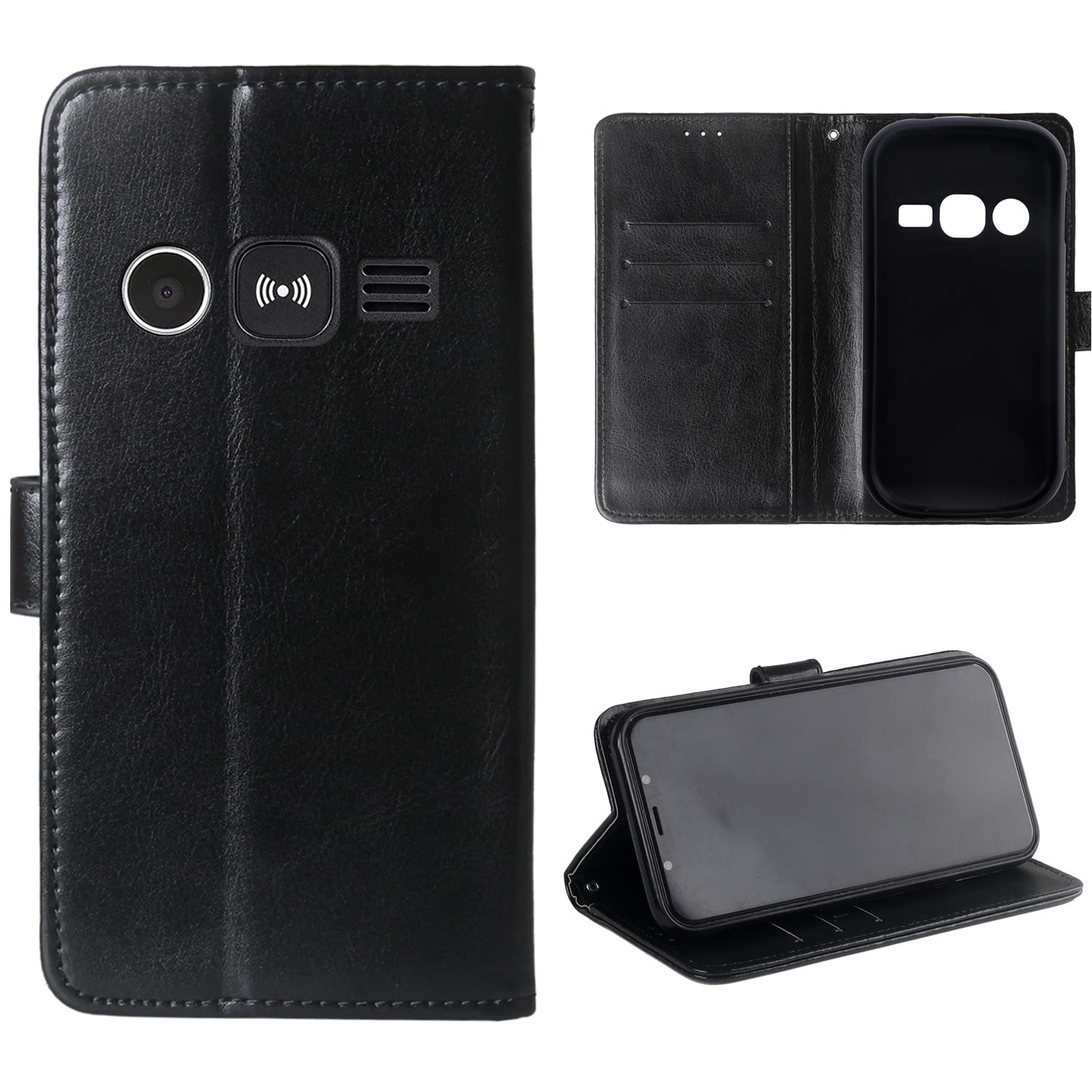 Lankashi Stand Premium Retro Business Flip Leather Case Protector Bumper For Doro 1360/1361 / 1362 2.4" TPU Silicone Protection Phone Cover Skin Folio Book Card Slot Wallet Magnetic（Black）