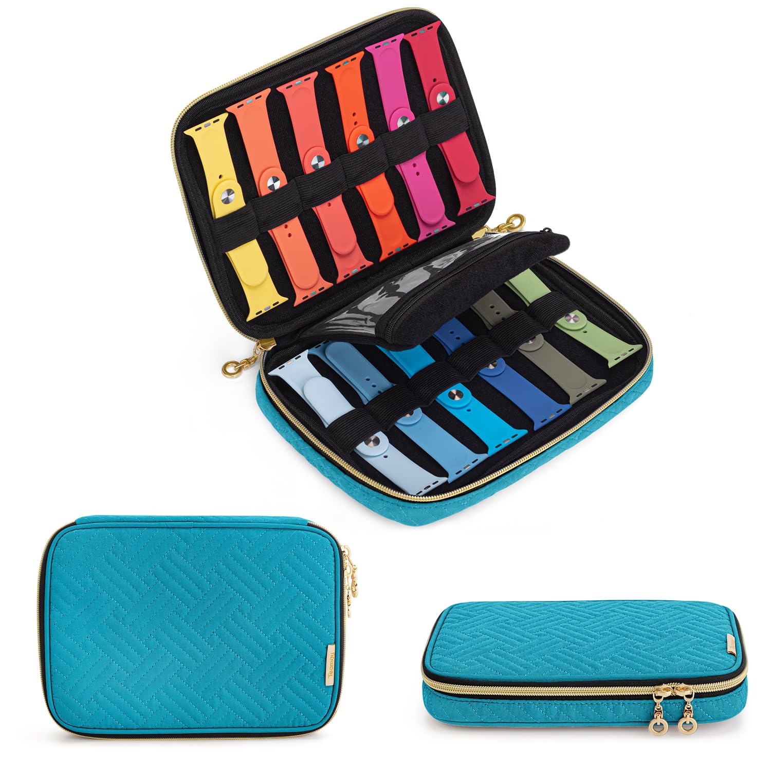 Teamoy Watch Strap Storage Case Holds 12pcs Watch Straps, Travel Organiser Bag for Watch Bands, Organiser Case Compatible for All Series Apple Watch Straps or Smart Watch Bands, Teal