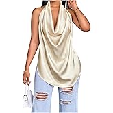 SOLY HUX Women's Halter Tops Open Back Deep V Cowl Neck Draped Front Sleeveless Summer Going Out Top