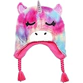 Kids Girls Winter Unicorn Beanie Hat Shining Glitter Knitted Earflap Fleece Lined Cap Toddler Little Girls