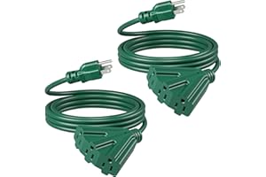 DEWENWILS 10 FT Outdoor Tri-Tap Extension Cord Splitter for Christmas, Weatherproof 16/3 SJTW Power Cable for Holiday Decoration and Outdoor Landscaping String Lights, ETL Listed, Pack of 2, Green