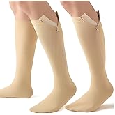 Owcorowan 2 Pairs Zipper Compression Socks, 15-20mmHg Closed Toe Knee High Compression Stockings for Women and Men, Support Socks for Running, Yoga