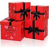 Epakh 4 Pcs Valentine's Day Nesting Gift Boxes with Lids Black Red Hearts Stacking Square Box Gifts Presents Wrapping Birthday Wedding Party Decor Assorted Sizes(Delicate)