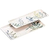 Bico Botanical Valley Ceramic 14 inch Rectangular Serving Platter, Set of 2, for Serving Salad, Pasta, Cheese, Ham, Appetizer, Microwave & Dishwasher Safe