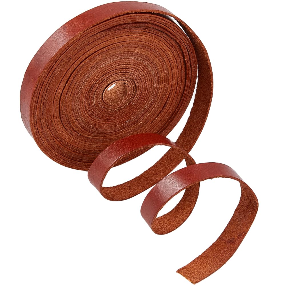 GORGECRAFT 5m x 10mm Flat Leather Cord Genuine Leather Strip 1mm Thick Strap Cowhide String Braiding Thread Rope for Bracelets Necklace Jewelry Making Belts DIY Braided Crafts, Coconut Brown