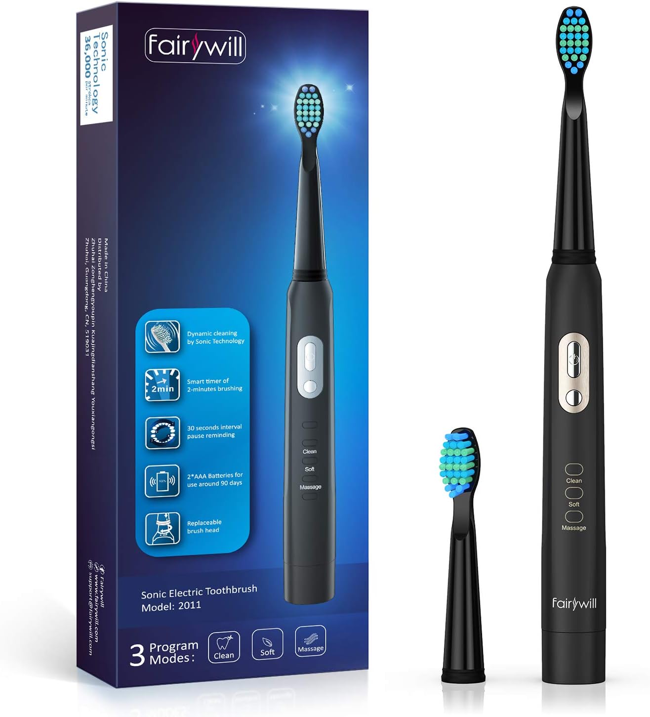 Fairywill Electric Toothbrush,Battery Powered Electric Toothbrush with