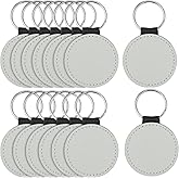 JEUIHAU 15 PCS Sublimation Keychain Blanks, Round PU Leather Sublimation Keychains Heat Transfer Keyring for Pendant Ornament Making, Present Making, White