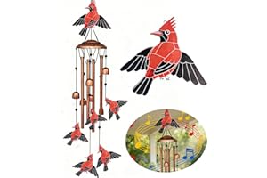 Cardinal Wind Chimes for Outside, Metal Bird Wind Chime with Aluminum Tubes, Garden & Porch Outdoor Decor, Red Cardinal Yard 
