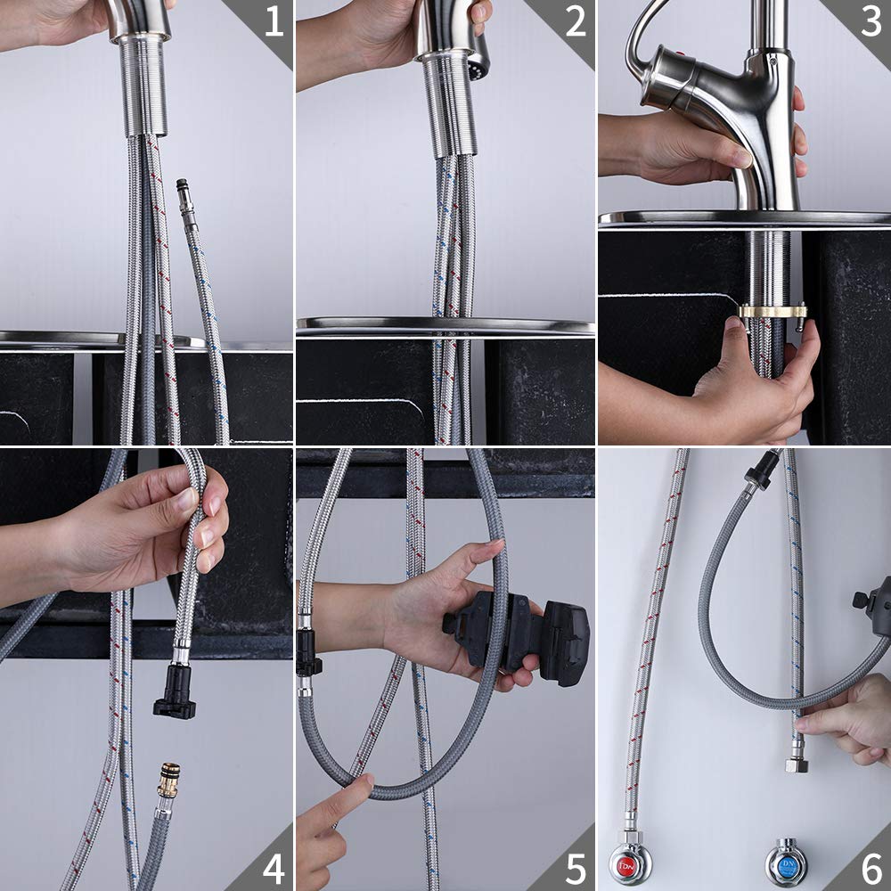 Brushed Nickel Single Handle Pull Out Sink Faucet K123bn Homelody Kitchen Sink Faucets With 3 Functions Pull Down Sprayer High Arc Single Lever Laundry Sink Faucet Kitchen Faucets Tools Home Improvement