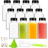 ztarraum 12pcs 8oz Plastic Juice Bottles, Reusable Juice Containers with Black Tamper Proof Lids, Brush, Funnel and Labels, Clear Water Bottles for Juicing, Smoothie and Homemade Beverages