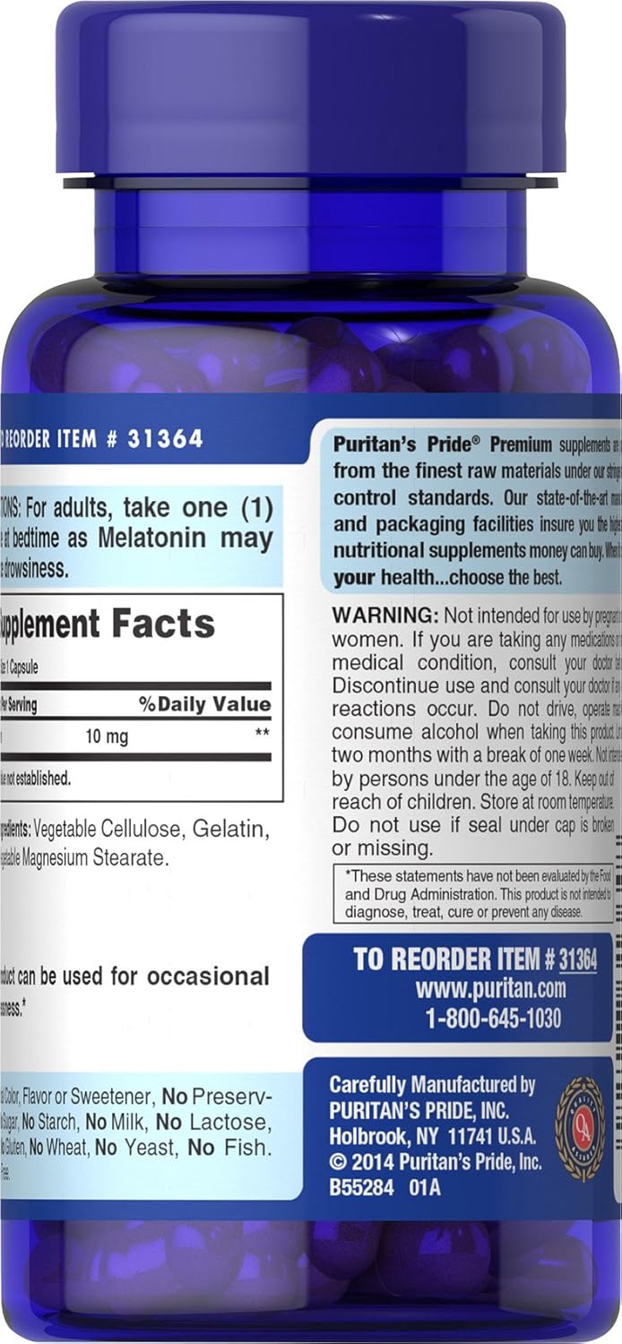 Puritan's Pride Super Strength Rapid Release Capsules Melatonin 10 Mg, 120Count: Health & Personal Care
