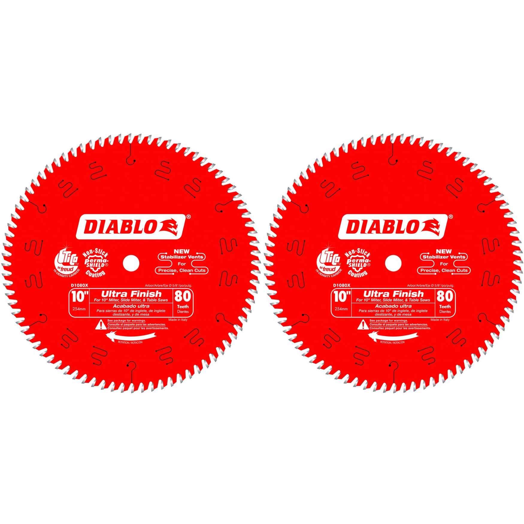 Diablo D1080X Hoja de sierra de mesa y ingleteadora de corte/deslizamiento ultraacabado de 80 TPI de 10