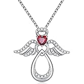 JiaYangJY Silver Guardian Angel Necklace 18K White Gold Plated Heart Infinity Pendant Birthstone Jewelry Gifts for Her