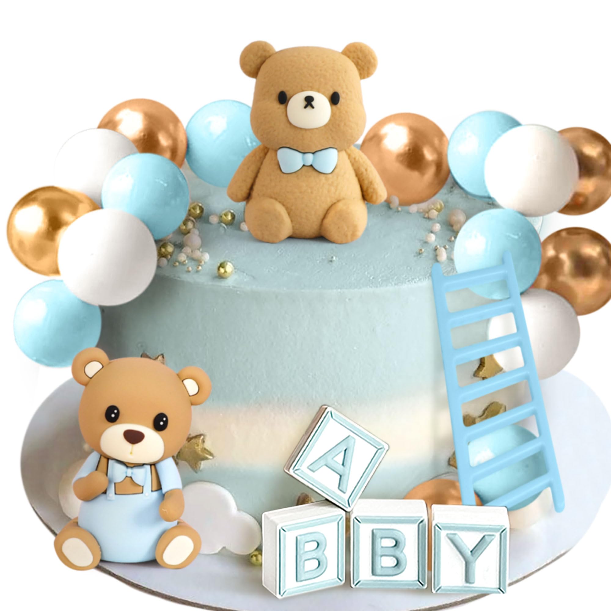 Photo 1 of Baby Shower Cake Topper for Boy Bear Theme We Can Barely Wait Decorations Adorable Baby Boy Shower Cake Decorations with Bear Topper for Gender Reveal Newborn Celebration