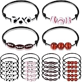 LLOUSSAK 24Pcs Sports Party Favors, Adjustable Sports Bracelets, Soccer Basketball Football Baseball Bracelet Wristbands, Sports Birthday Party Favors Charm Bracelets for Team Adults Gifts