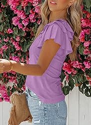 SHEWIN T Shirts for Women Ruffle Short Sleeve Tops