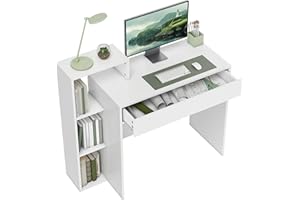 HOMCOM Desk with Storage, Computer Desk with 3 Open Shelves and Drawer, Workstation, Computer Table for Home Office, Living R