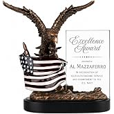 Same Day Awards Patriotic Eagle Trophy with Engraved Glass Panel | Free Engraving, Elegant Electroplated Resin, Engraved Glass Panel, Patriotic Recognition, Service, Military, Retirement