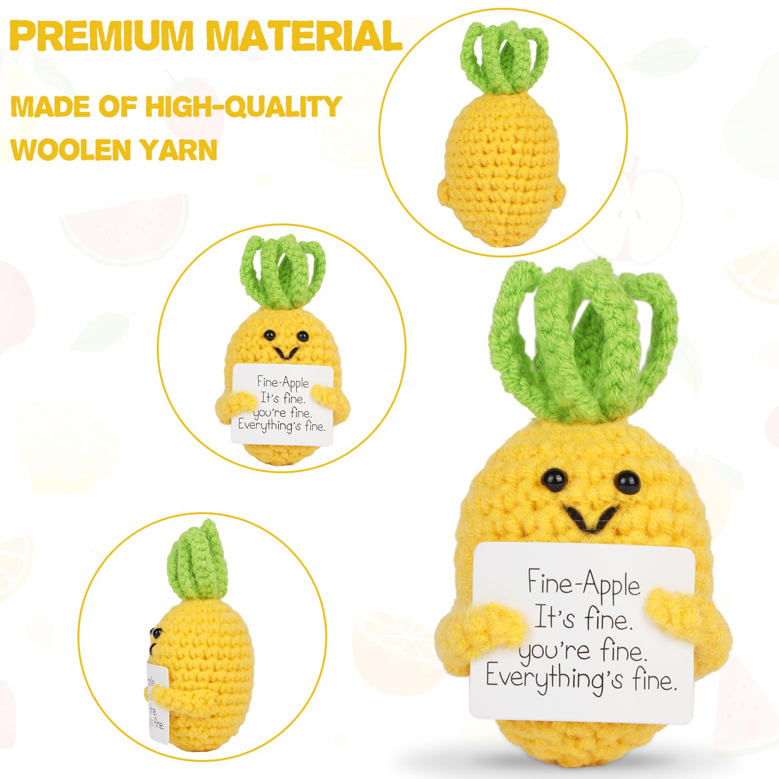 Hoedia Positive Pineapple Gifts for Women - Mom Dad Sister Friend Wife Husband Christmas Birthday Presents - Handmade Cute Funny Fine-Apple Crochet Doll with Cheer Up Inspirational Card Office Decors