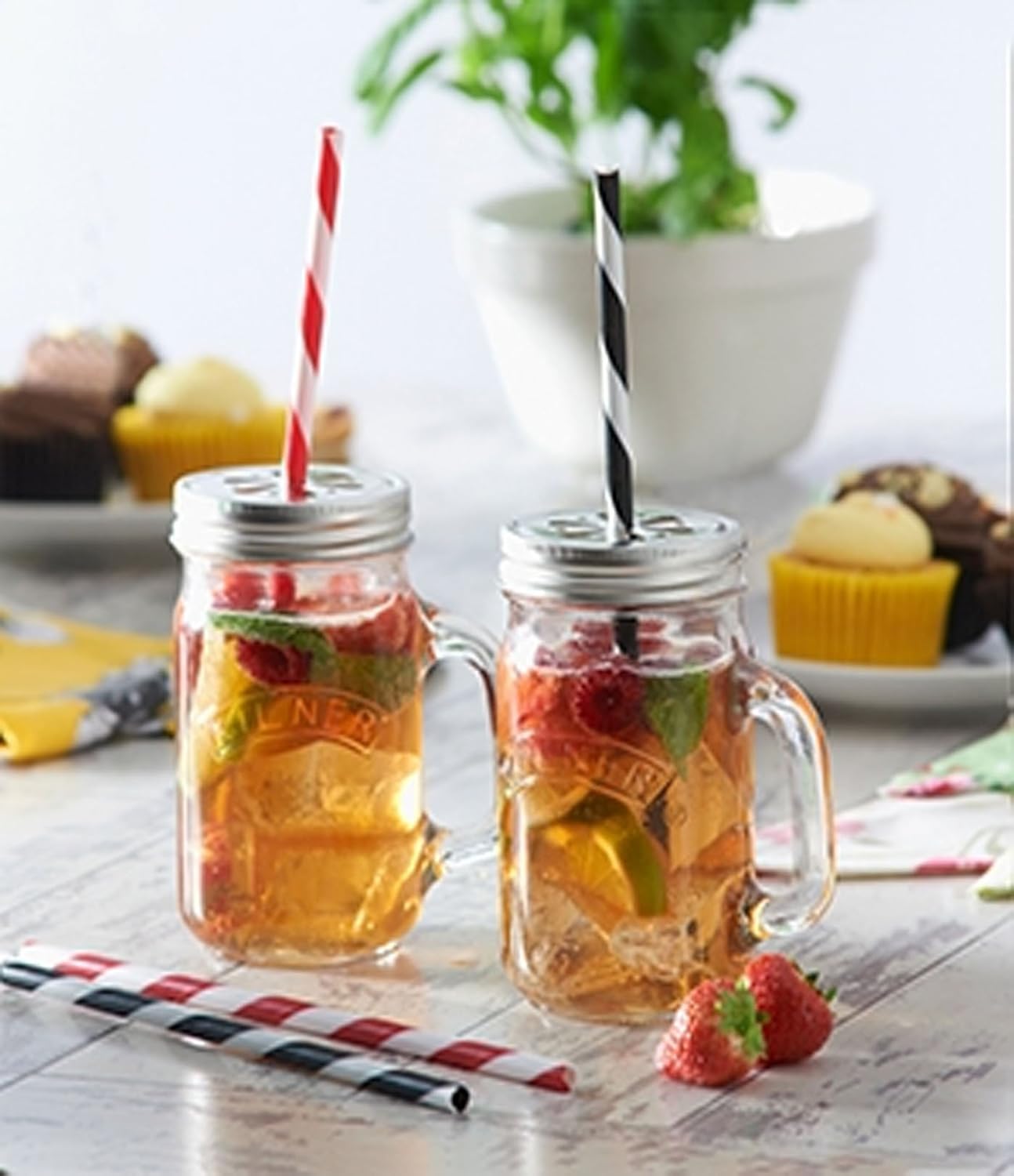 Kilner 7 Piece Handled Jars with lid and straw Lemonade Set 0025.786