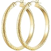 KFERAXSZ Gold Earrings 14K Gold Hoop Earrings for Women X-Shaped Wave Engraving Big Hoops Earring for Womens Earring 35mm