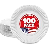 Stock Your Home 6-Inch Paper Plates Uncoated, Everyday Disposable Dessert Plates 6" Paper Plate Bulk, White, 100 Count