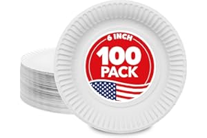 Stock Your Home 6-Inch Paper Plates Uncoated, Everyday Disposable Dessert Plates 6" Paper Plate Bulk, White, 100 Count