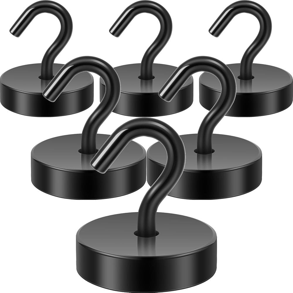 Neosmuk 60lb Extra Strong Magnetic Hooks with Hook Pack of 6 (Black)