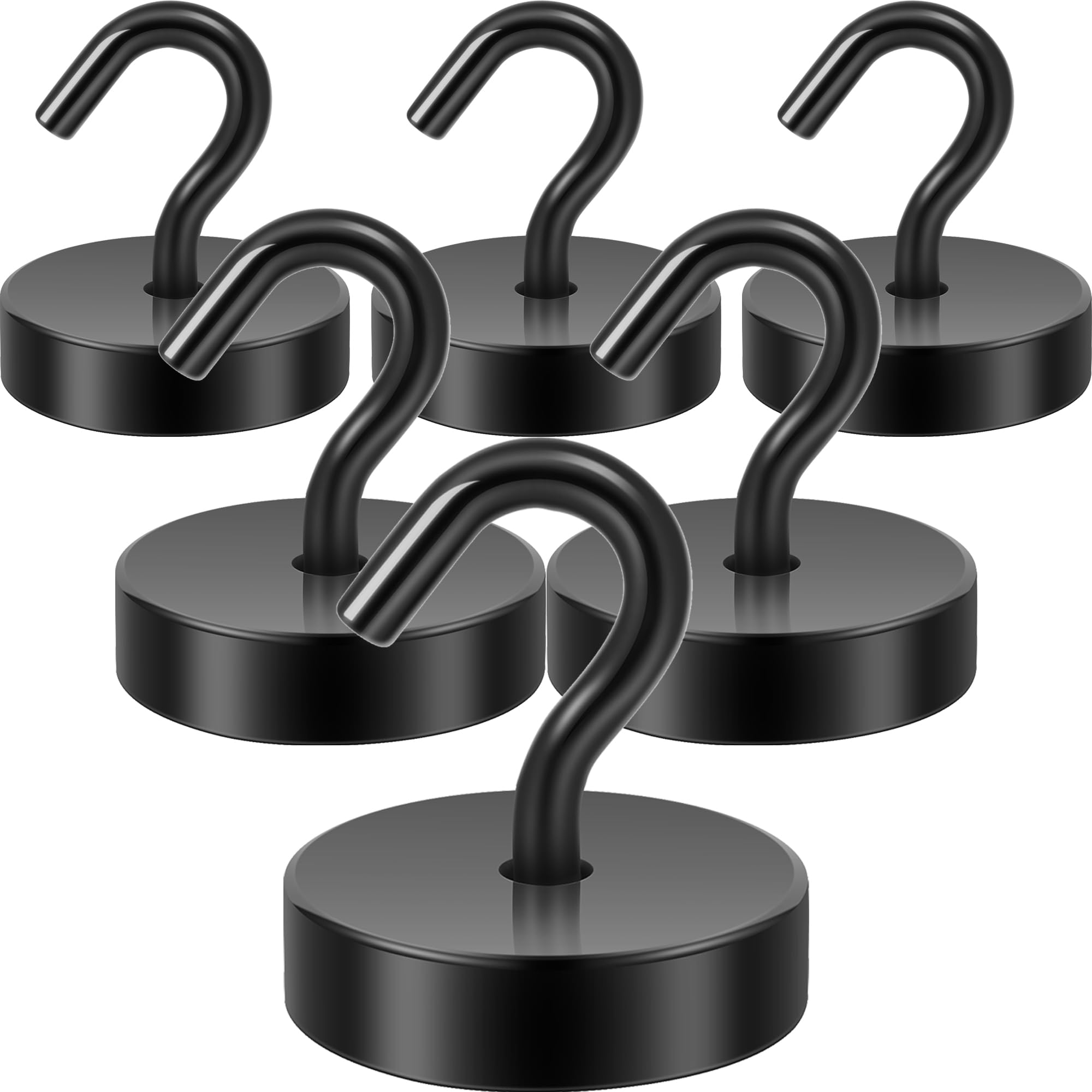 Neosmuk 60lb+ Extra Strong Magnet with Hook for Fridge,Heavy Duty Cruise Hook for Ceiling,Small Magnetic Holder for Van, Tool(Black, Pack of 6)