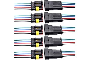 ZUOZE 5 Kit 4 Pin Car Connector Waterproof Electrical Connector, Male and Female Way 18 AWG Wire Plug Socket Kit for Truck, Motorcycle, Boat and Other Wire Connection