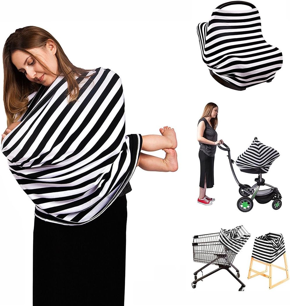 Neufashion Baby Car Seat Canopy Nursing Cover Scarf Baby Stroller Sunshade Multi Use Stretchy Cover for Breast Feeding Gift for Boys Girls