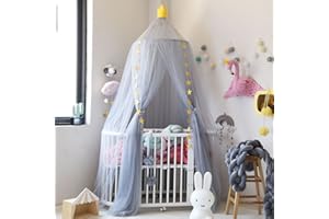 dix-rainbow Bed Canopy Premium Yarn Play Tent Bedding for Kids Playing Reading with Children Round Lace Dome Netting Curtains Baby Boys and Girls Games House (10 Layers Yarn Gray)