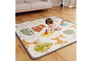 IEBABAY Baby Play Mat 50" X 50" Playpen Mat Waterproof Baby Floor Mat Non-Slip Cushioned Baby Crawling Mat, Activity Playmats for Babies, Toddlers, Infants, Play & Tummy Time (50x50, Fox)