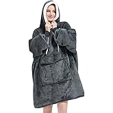 Qeils Wearable Blanket Hoodie for Women, Comfy Sherpa Sweatshirt Blanket as Birthday Christmas Gifts, Oversized Pullover Jacket Blanket Hoodie for Adult (Dark Grey, Adult)