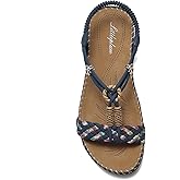 Littleplum Women Sandals Arch Support Handmade Bohemian Braided Flat Sandals Comfort Walking Beach Ankle Elastic Summer Shoes