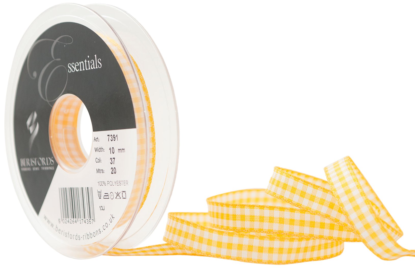 Berisfords 10 mm Gingham Ribbon, Gold