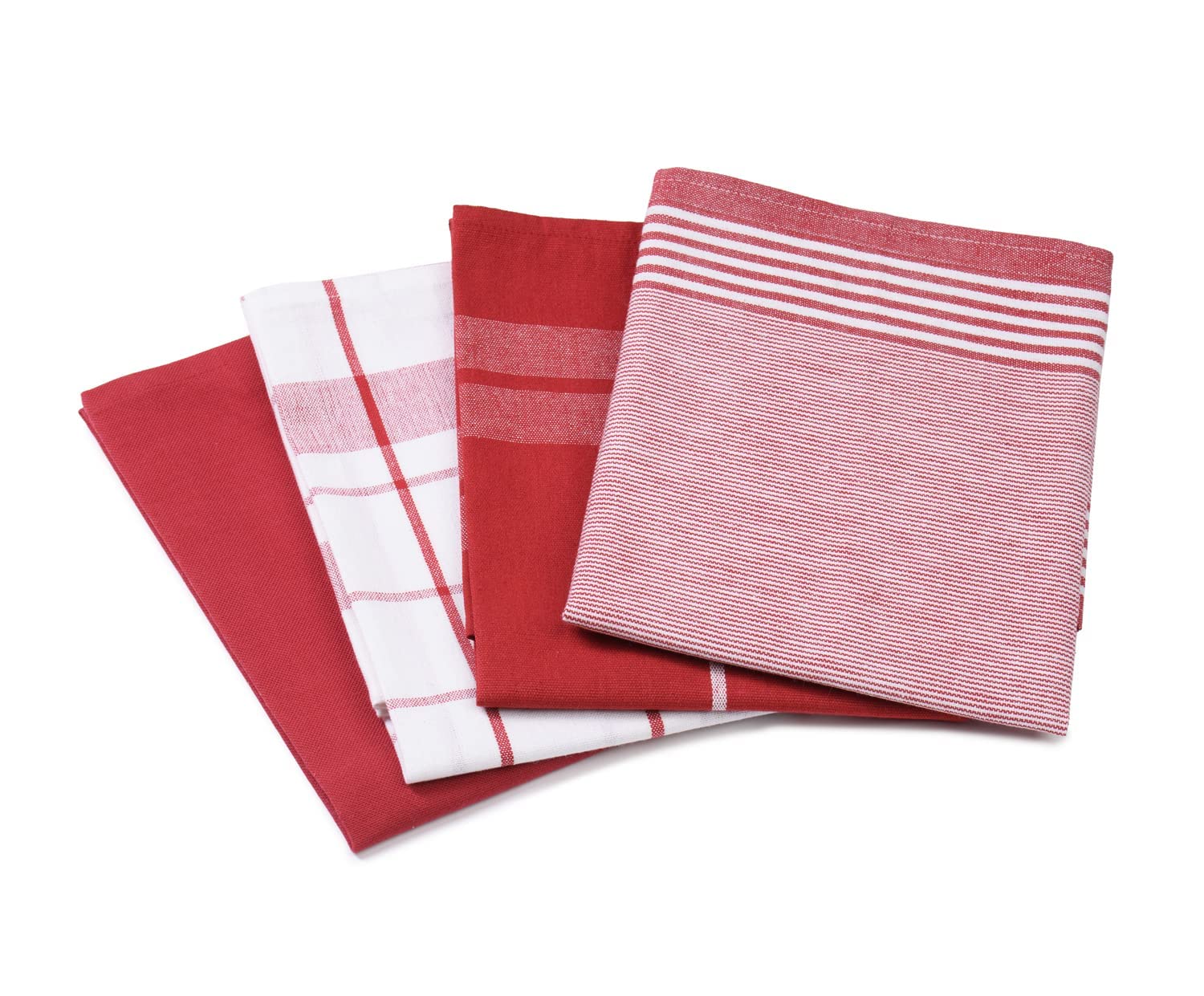 Gözze - Set of 4 Tea Towels, 100% Jacquard Cotton, High Weight Material (200 g/m²), 50 x 70 cm - Red