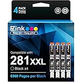 E-Z Ink Compatible Ink Cartridge Replacement for Canon 281 281XXL CLI-281XXL CLI-281 XXL Compatible with PIXMA TR7520 TR8520 TS6120 TS6220 TS6320 TS8120 TS9120 TS9521C TS702 Printer (4 Black)